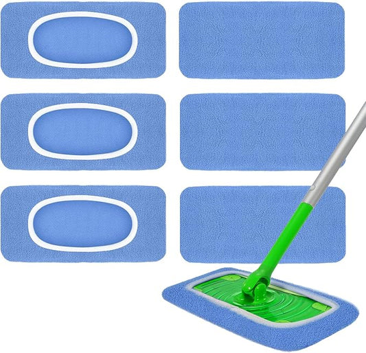 6 Pack Reusable Microfiber Mop Pads - Compatible with Sweeper, Reusable Mop Pads, Washable Dry Cloths & Wet Pads Refill for Hardwood Laminate Tile Floor Cleaning (6, Blue, M)
