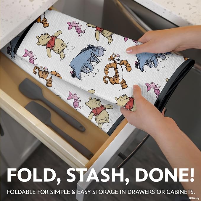 Disney Dish Drying Mats for Kitchen Counter (2 Pack) – 16" x 18" Absorbent Kitchen Drying Mats for Dishes – Mickey & Minnie, Winnie the Pooh, & Stitch Dish Mats