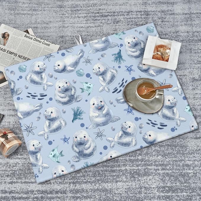 Manatees Dish Drying Mat for Kitchen Counter Cute Kitchen Mat Microfiber Kitchen Countertop Absorbent Reversible Drainer Rack Pad Dish Drying Mat 18 x 24 Inch