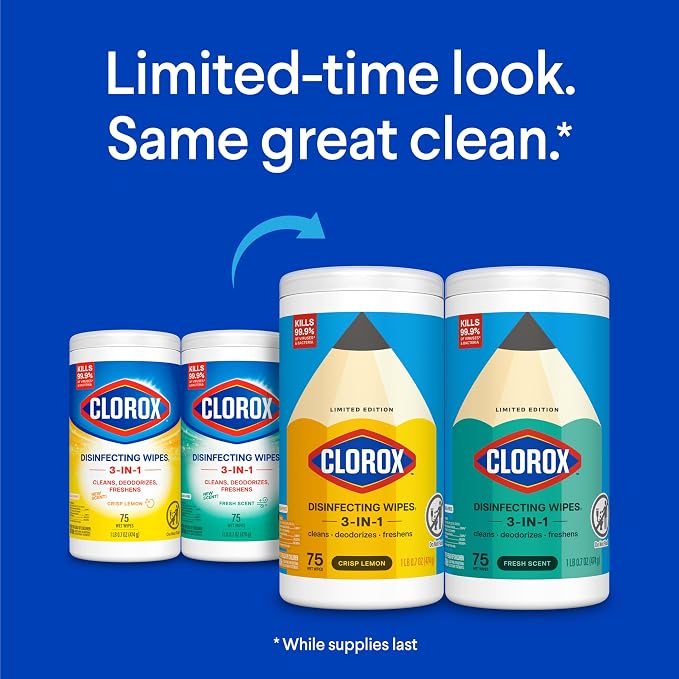 Clorox Disinfecting Wipes Back to School Variety Pack, 75 Count Each, Pack of 2 (Package May Vary)