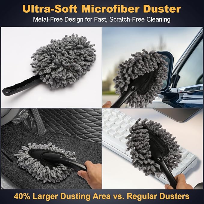 8PCS Car Detailing Kit Boars Hair Brush 160g Reusable Gel Auto Home Use | Scratch-free soft microfiber cloths, big capacity gel, complete car care set, ideal gift for all car lovers