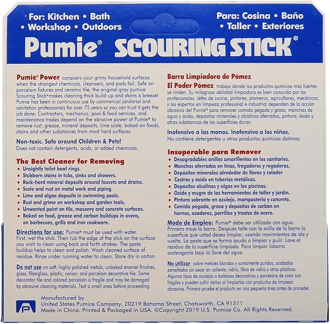 PUMIE 3 Pack Scouring Stick, Toilet Bowl Ring Remover, Heavy Duty Extra Strong Pumice Cleaning Bar, Pumice Stone for Cleaning Toilet Rings, Bathroom & Kitchen Stains by USPumice