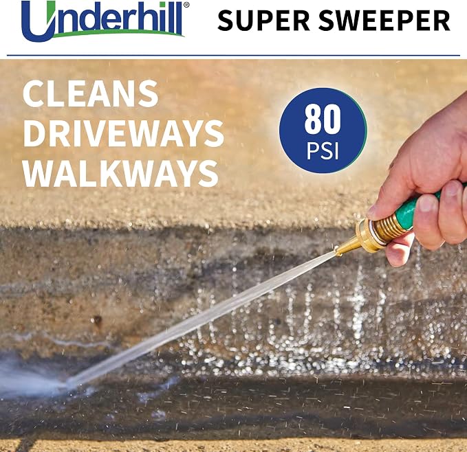 Underhill PowerBlast Super Sweeper 2-Inch Garden Water Hose Nozzle, Sprayer, Jet, 7 GPM 80 PSI, 3/4-Inch Thread Inlet, Heavy-Duty Adjustable, SN2-75