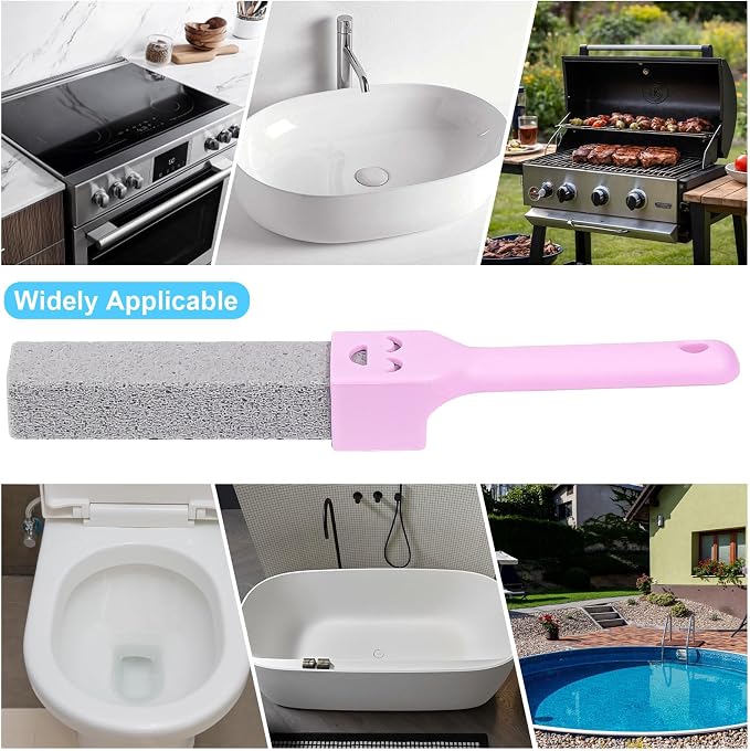Herda 8-Pack Pumice Stone Scouring Stick with 2 Universal Handles, Pumice Stone for Cleaning Stove, Toilet, Tub, Grill, Swimming Pool, Sink, Removes Hard Water Rings, Calcium Deposits, Rust Buildup