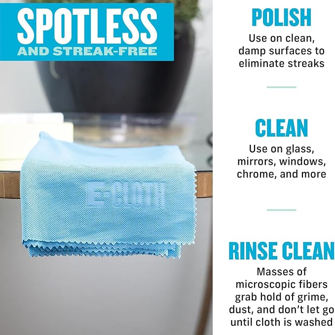 E-Cloth Glass & Polishing Cloths, Premium Microfiber Glass Cleaner, Great for Windows, Glass and Mirrors, Washable and Reusable, 100 Wash Guarantee, Assorted Colors, 8 Pack