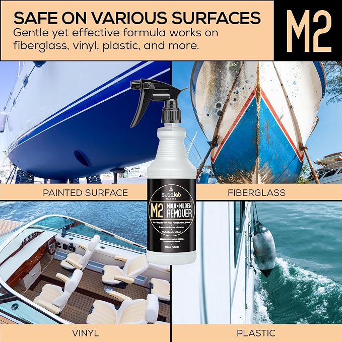 Suds Lab Marine Mildew-Stain Remover, Instantly Removes Mold Stains and Mildew Stains, Sodium Hypochlorite Formula, Less Abrasive, Easy to Use