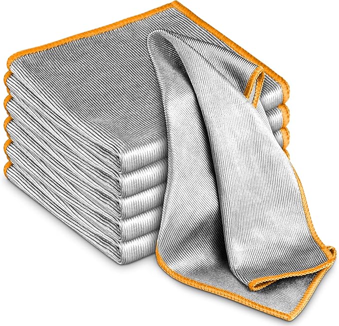 Airlab Glass Polishing Streak Free Miracle Cleaning Cloth, Sliver-Orange | Lint Free Microfiber Cleaning Rags for Glasses Kitchen Dish Mirrors Easy Clean, 12 x 12 Inches, Pack of 6