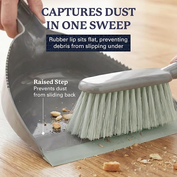 Farberware Handheld Broom and Dustpan Set with Rubber Lip – Small Dust Pan and Brush Set for Kitchen Crumbs, Cat Litter, Compact Hand Broom with Soft Grip Handle for Home Cleaning