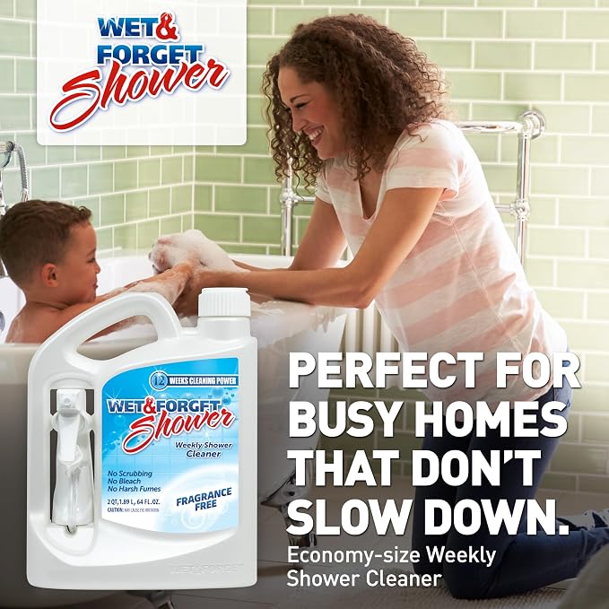 Wet & Forget Shower Cleaner Spray, Fragrance-Free Weekly Bathroom Cleaner, No Scrubbing Needed, Bleach-Free, Multi-Surface Bathroom Spray, Cleaning Supplies Essential. 64 fl oz