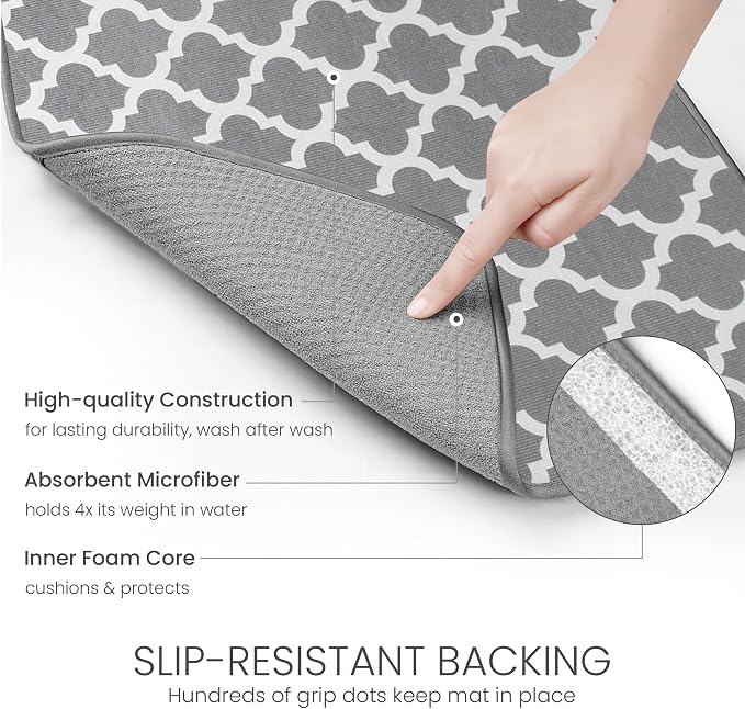 Bellemain XL Dish Mat 24" x 17" ( LARGEST MAT ) Microfiber Dish Drying Mat , Super absorbent ( Trellis )