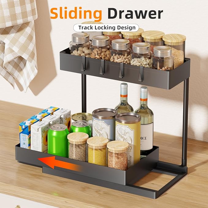 Simple Trending Under Sink Organizer 3 Pack, Sink Pull-Out Sliding Storage Cabinet, 2-Tier Under Shelf Organizer for Kitchen Bathroom, Black