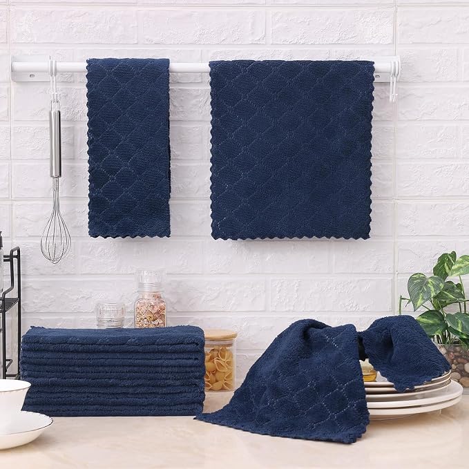 Homaxy 24 Pack Dish Towels for Kitchen (10 x 20 Inches, Navy Blue), Super Soft and Absorbent Coral Velvet Dish Cloths for Washing Dishes, Nonstick Oil Fast Drying Microfiber Cleaning Cloth
