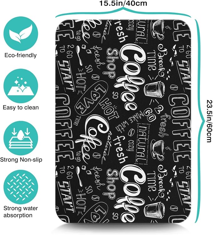Fun Coffee Mat 23inx15in,Coffee Bar for Countertops,Absorbent Hide Stain Anti-Slip Accessories Fit Under Machine Mat,dish Drying Mats Kitchen, (DS)