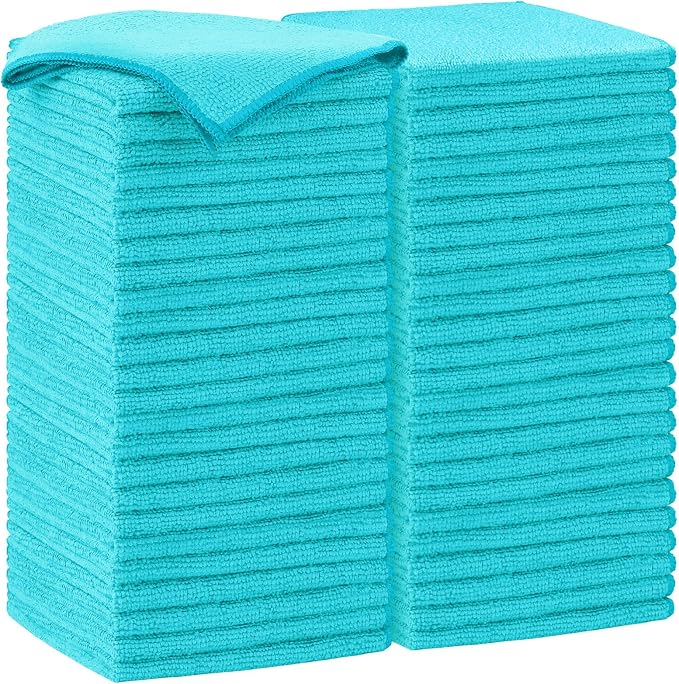 AIDEA Blue Microfiber Cleaning Cloth-50PK, Cleaning Rags 12"x 12" Absorbent | Microfiber Towels for Cars Lint Free, Reusable Microfiber Rags, Shop Towels Dish Rags for Kitchen/Home Cleaning Supplies