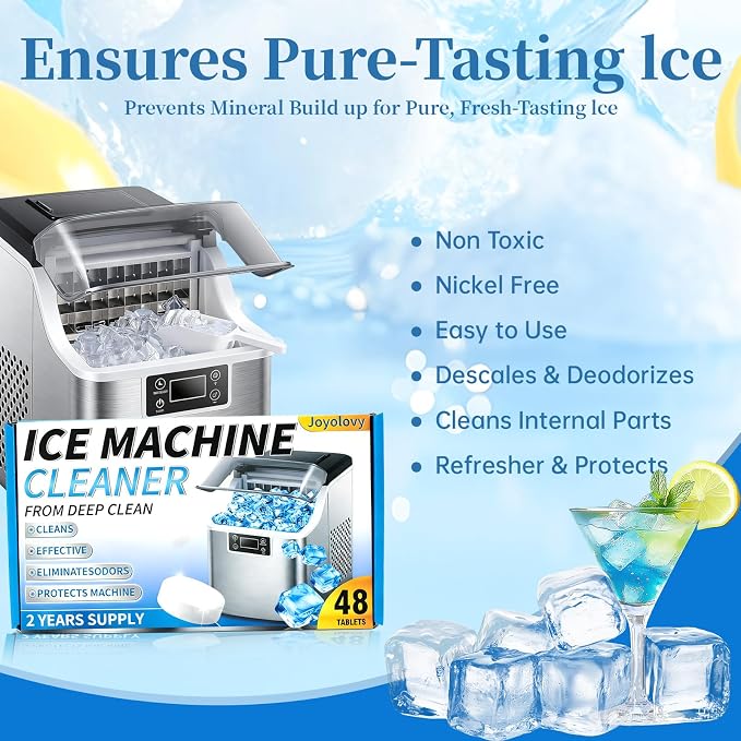 Ice Machine Cleaner Tablets Descaler, 48 Pack Ice Maker Cleaner, Nickel Safe Scale for Countertop Portable Nugget Ice Makers Cleaning, Remove Hard Water Buildup, Odor-Free