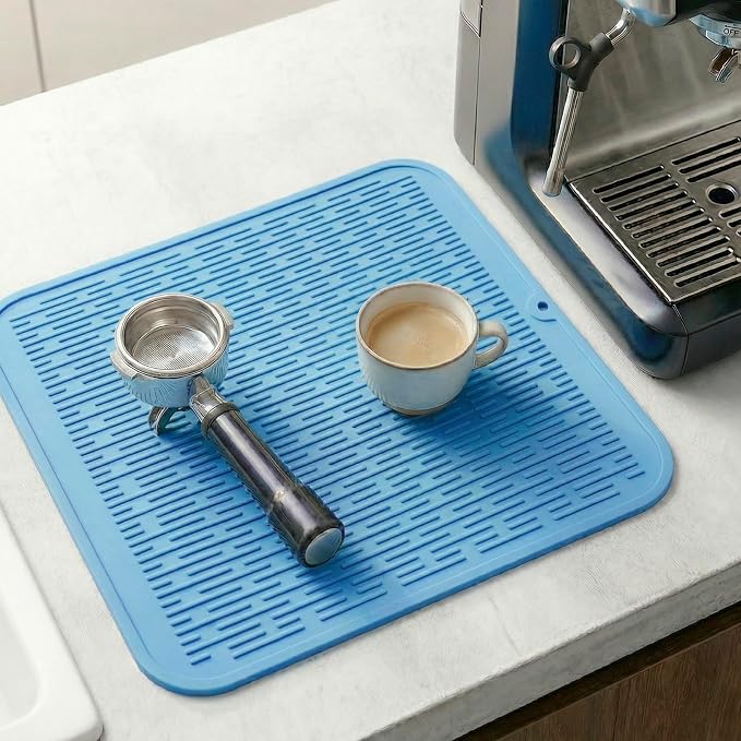 MicoYang Silicone Dish Drying Mat for Multiple Usage,Easy clean,Eco-friendly,Heat-resistant Silicone Mat for Kitchen Counter or Sink,Refrigerator or Drawer Liner Light Blue XL 18 inches x 16 inches