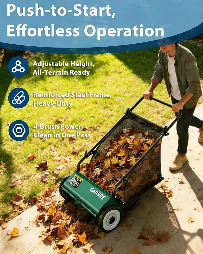 Push Lawn Sweeper,21-Inch Width Enhanced 4-Brush System, 3.5 ft Capacity Heavy Duty Steel Frame, Ideal for Yard and Garden Clean up, Green
