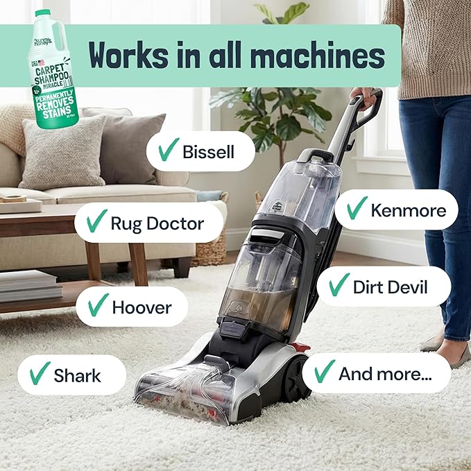 Sunny & Honey Carpet Cleaner Shampoo Solution for Machines, 32floz Mint | USA Made - Stain and Odor Eliminator - Cleans Carpets and Upholstery - For Upright and Spot Cleaners - Concentrated Formula
