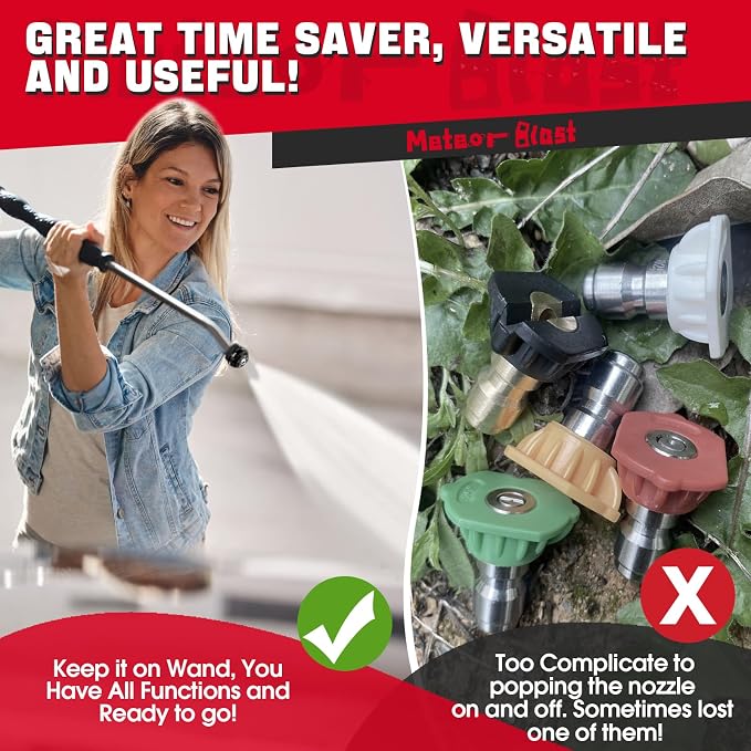 Meteor Blast 6 in 1 Pressure Washer Nozzle Tips，Mutiple Degrees in One， Quick Change over and Adjustable, 1/4 inch Quick Connector, MAX 4500PSI for Pressure Washer