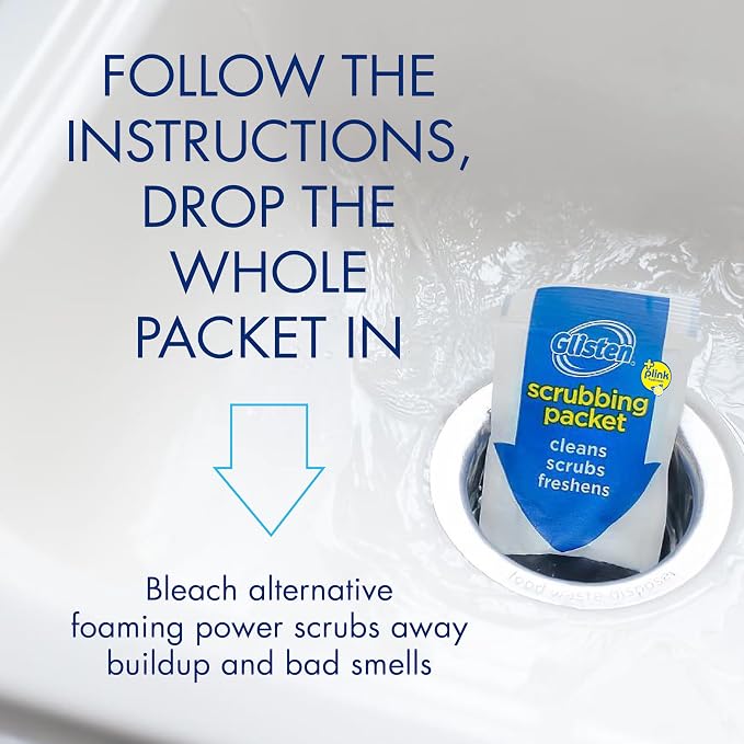 Glisten Garbage Disposer Cleaner and Freshener with Foaming Action, Helps Remove Buildup in Drains, Lemon Scent, Made in the USA, 16 Packets (Packaging May Vary)