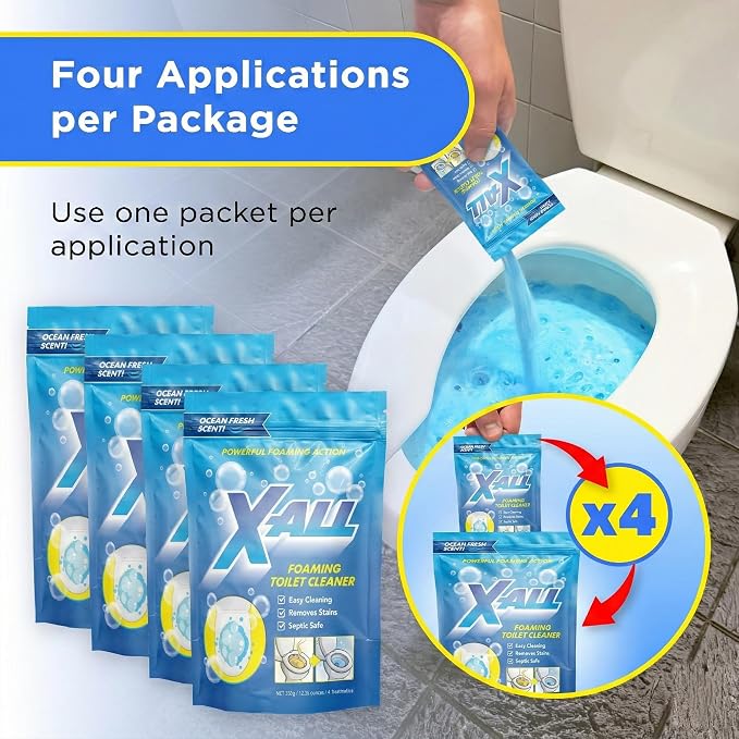 X-ALL Foaming Toilet Cleaner, Self-Activating Powder for Deep Cleaning, Fights Stains, Limescale and Mineral-Buildup