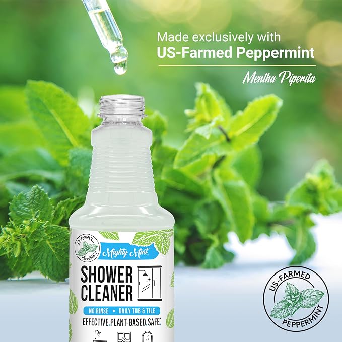Mighty Mint Daily Shower Cleaner Spray – No Rinse, No Scrub Solution for Glass, Tile & Grout – Plant Based Formula with Peppermint Scent - 16 oz.