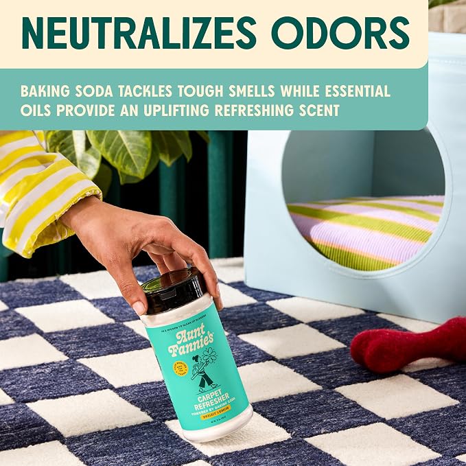 Aunt Fannie's Carpet Refresher Bundle, Bright Lemon, Shaker + 3 Refills | Neutralizes Dog and Cat Odors, Freshens High-Traffic Areas, Safe for Rugs Carpets & Upholstery, Made in the USA