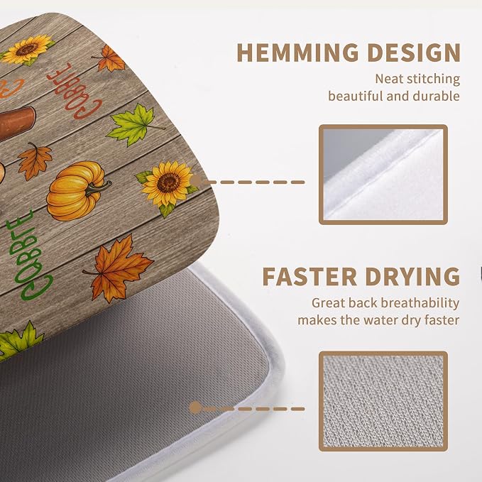 Happy Thanksgiving Turkey Dish Drying Mats Fall Pumpkin Dish Mat Drying Matt Autumn Dishes Dryer Pad for Kitchen Counter Absorbent Microfiber Washable Foldable Reusable 18x24 in