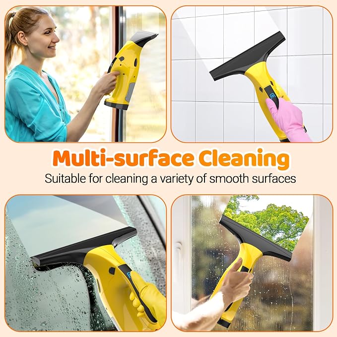 Kiato Window Vacuum Squeegee Cordless, Electric Window Vacuum Cleaner with 2 X Squeegee (11”+ 6.7”), Rechargeable Window Vac for Windows, Tiles, Mirrors, Showers, Glass, 2200mA, WC09