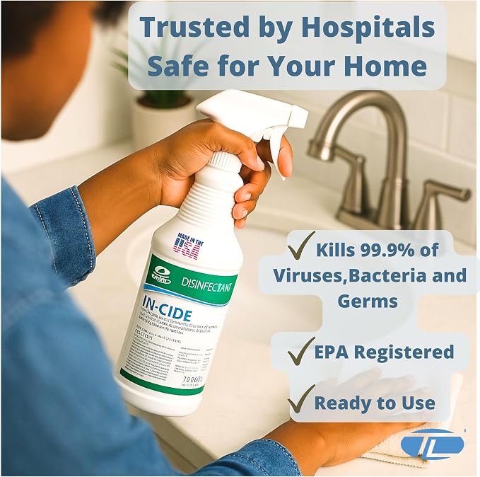 In-Cide EPA Registered Disinfectant Spray - Kills 99.9% of Germs, Mold, Mildew and MRSA - Multi-Surface Cleaner for Home, School & Hospital - Fresh Scent - 32 oz (2 Pack)