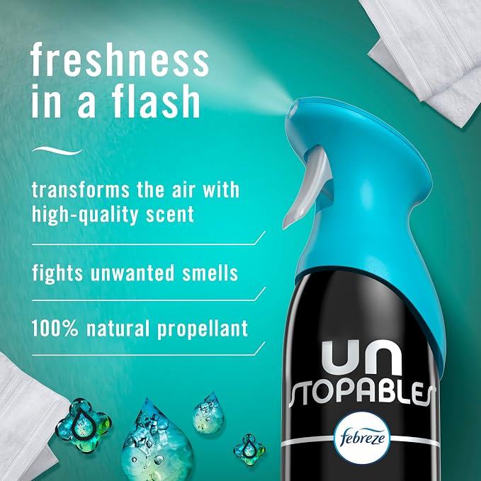 Febreze Air Mist Air Freshener Spray, Odor-Fighting Room Spray, Air Fresheners for Home and Bathroom and Kitchen, Aerosol Can, Unstopables Fresh Scent, Multicolor, 8.8oz (Pack of 3)