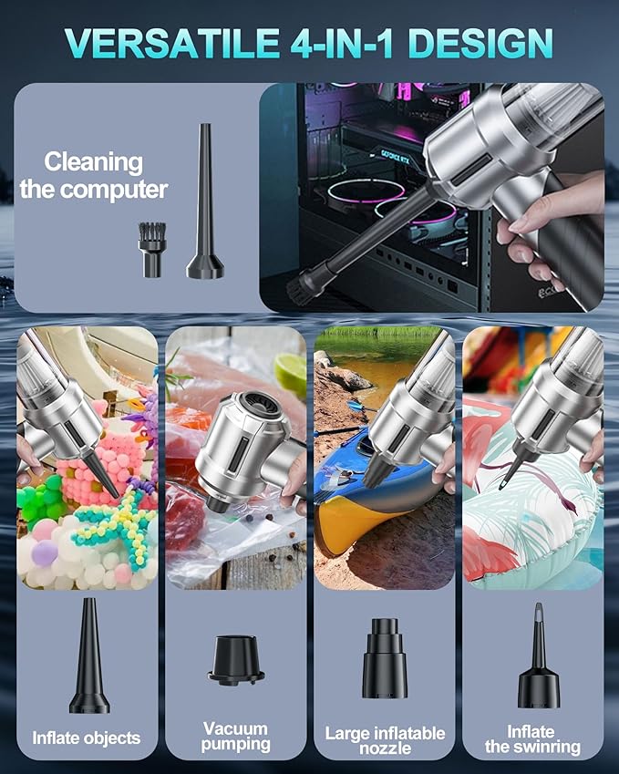 houscly Car Vacuum Cordless Mini Handhled 4-in-1 High Power Cleaner 20000Pa | Brushless motor-6000mAh-Rechargeable-Duster blower-Pet hair crumb cleaning for car sofa office desk- Ideal gifts for men