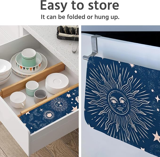 Dish Drying Mat for Kitchen Counter 16x18 Inch, Super Absorbent Dish Drainer Mat, Decorative Microfiber Dishes Drying Pad-Small(Navy Blue Moon)