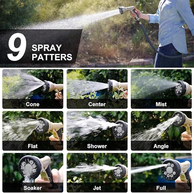 Garden Hose Nozzles,9 Spray Patterns Heavy Duty Metal Hose Sprayer Nozzle | Hose Nozzle Spray High Pressure Slip Resistant Water Sprayer for Plants & Lawns Watering,Car Washing and Pet Showering Gray