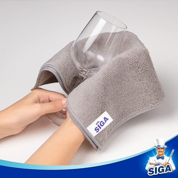 MR.SIGA Microfiber Cleaning Cloths, Streak Free Microfiber Towels, 12 Pack | All-purpose microfiber cloths, ultra absorbent, reusable household cleaning towels, Gray, 32 x 32 cm(12.6 x 12.6 inch)