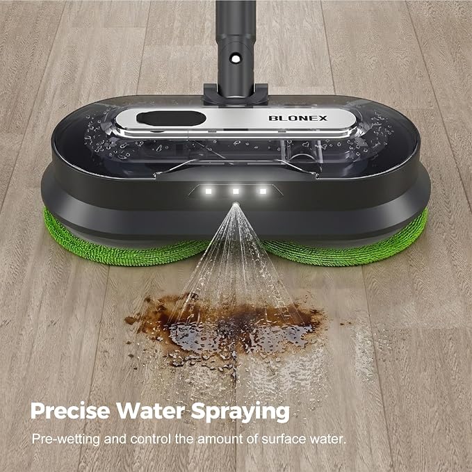 BLONEX Cordless Electric Mop with Spray & Detachable Water Tank, Lightweight Electric Spin Mop with Headlights for Hardwood Tile Laminate Floors, Long-Lasting Battery, Self-Propelled Floor Cleaner