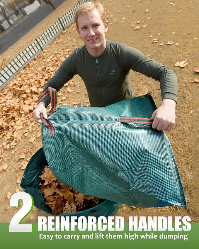 2 Pack 50 Gallon Dustpan-Type Garden Bag for Yard Waste | Dustpan-Type Garden Bag, Reusable, Heavy Duty, Standable, With Handles, For Collecting Leaves,Grass Clippings,Outdoor Debris
