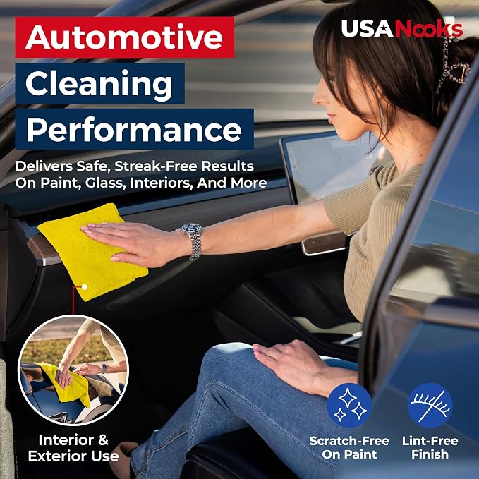 USANOOKS Microfiber Cleaning Cloth Yellow - 8 Pcs 12.5"x12.5" - High Performance - 1200 Washes, Ultra Absorbent Towels Weave Grime & Liquid for Streak-Free Mirror Shine - Car Washing Cloth