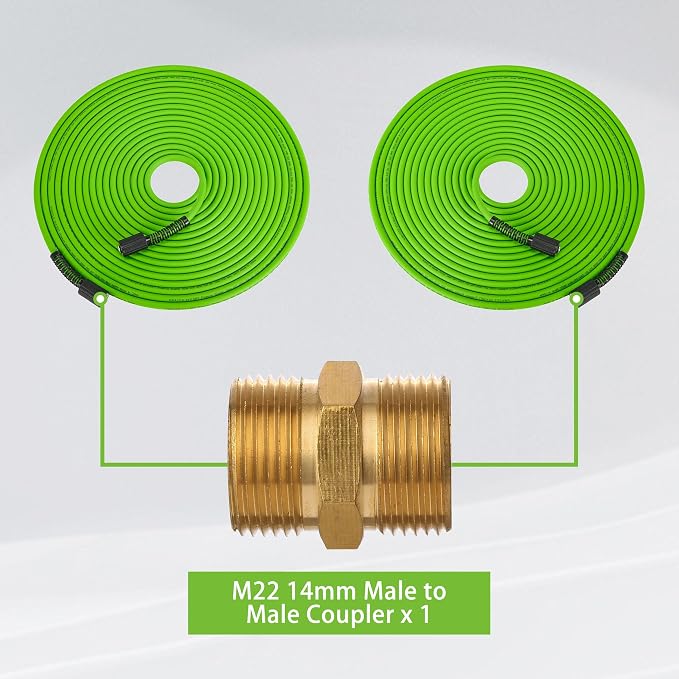PWACCS Pressure Washer Hose, 50 FT x 1/4", 3600 PSI, M22 Fittings | Kink Resistant, Pressure Washing Extension Hose Replacement, 5 Adapters for Electric Power Washers