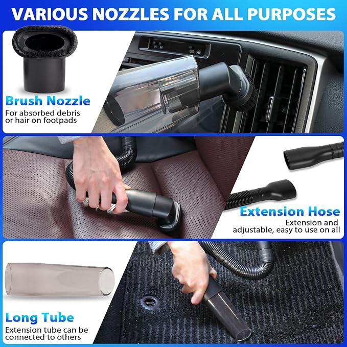 THINKWORK Car Cleaning Kit, High Power Vacuum with Detailing Brush Set | 8000PA Suction, Cleans Tight Gaps, Pet Hair & Crumb Removal, Corded Handheld, Washable Filter, Car & Home, Gift