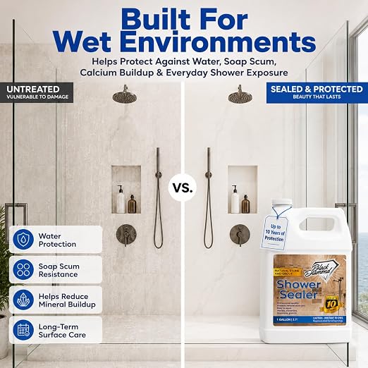 Black Diamond Stoneworks Natural Stone Shower Sealer – Penetrating Water-Based Sealer for Marble, Granite, Travertine, Limestone & Grout – Water & Stain Protection. 1-Gallon