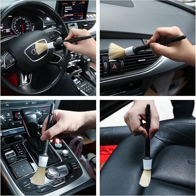 HMPLL 10pcs Detailing Brush Set, White | Includes 5 Soft Car Detailing Brushes , 3 Wire Brush, 2 Air Vent Brush for Cleaning Car Interior and Exterior Detailing