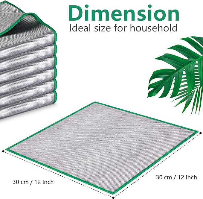 Airlab Glass Polishing Streak Free Miracle Cleaning Cloth, Sliver-Green | Lint Free Microfiber Cleaning Rags for Glasses Kitchen Dish Mirrors Easy Clean, 12 x 12 Inches, Pack of 6
