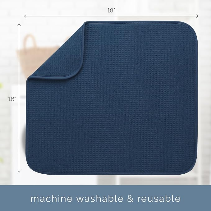 S&T INC. Dish Drying Mat, 16” x 18”, Absorbent Microfiber Kitchen Counter Mat, Dish Drying Pad for Dishes, Utensils, Pots and Pans, Large, Navy