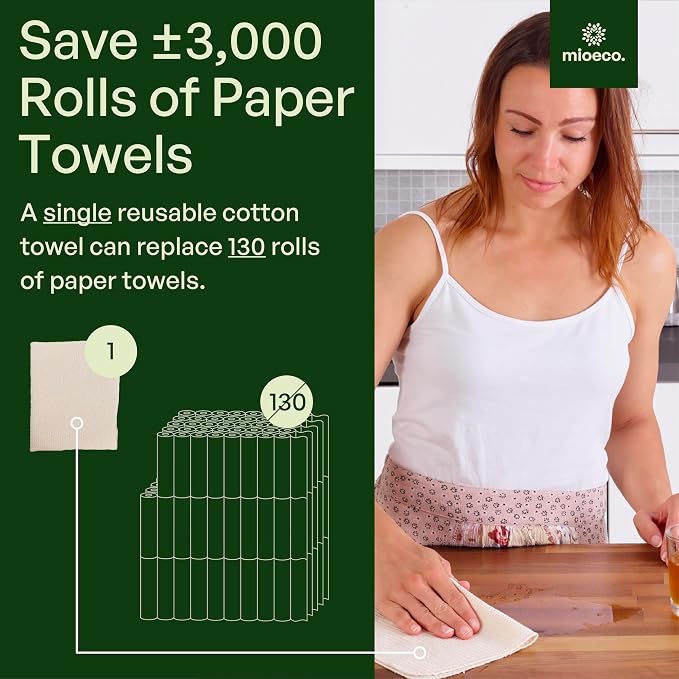 mioeco 24 Pack Multicolored Reusable unPaper Towels - Nature Friendly - Organic Cotton Alternative - Thick, Strong, Paperless Kitchen Dish Cloths - Reusable Napkins - Dish Towels - Cloth Napkin