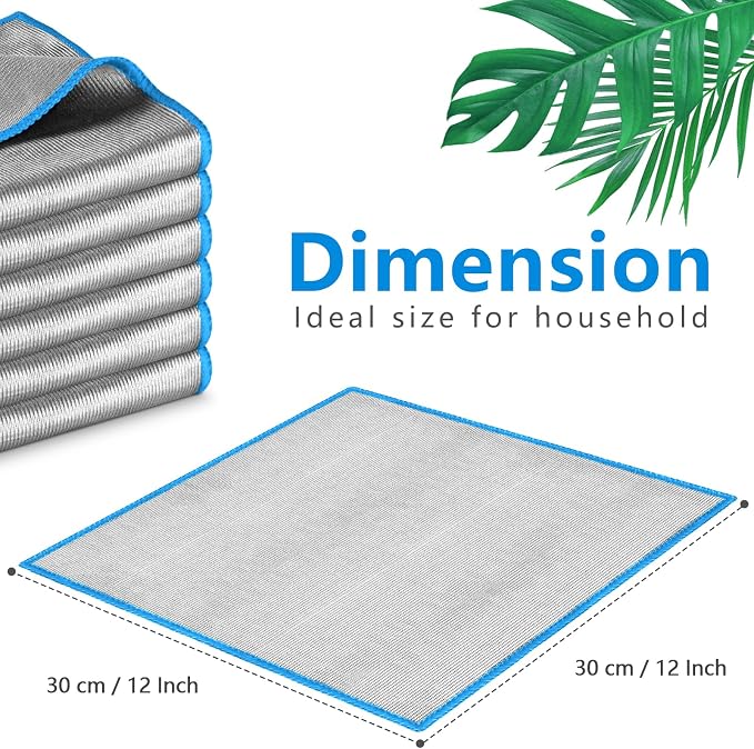 Airlab Glass Polishing Streak Free Miracle Cleaning Cloth, Sliver-Blue | Lint Free Microfiber Cleaning Rags for Glasses Kitchen Dish Mirrors Easy Clean, 12 x 12 Inches, Pack of 6