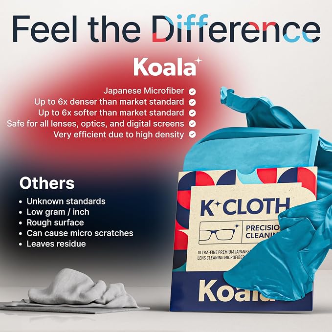 Koala Lens Cleaning Cloth | Japanese Microfiber | Blue & Purple (Pack of 3) | Glasses Cleaning Cloths | Eyeglass Lens Cleaner | Eyeglasses, Camera, VR/AR Headset, and Screen Cleaner | Washable & Reusable