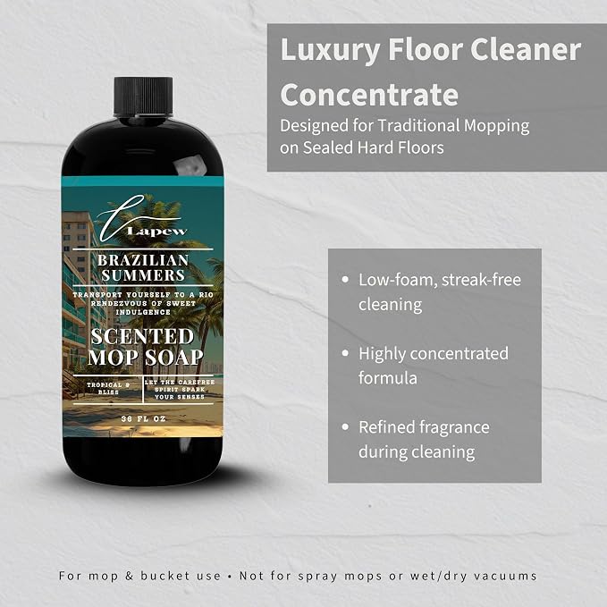 Lapew Brazilian Summers Scented Mop Soap - Brazilian Waves Luxury Floor Cleaner Concentrate for Mopping Tile, Laminate, Vinyl & Hardwood | Streak-Free, Low-Foam | 36 oz