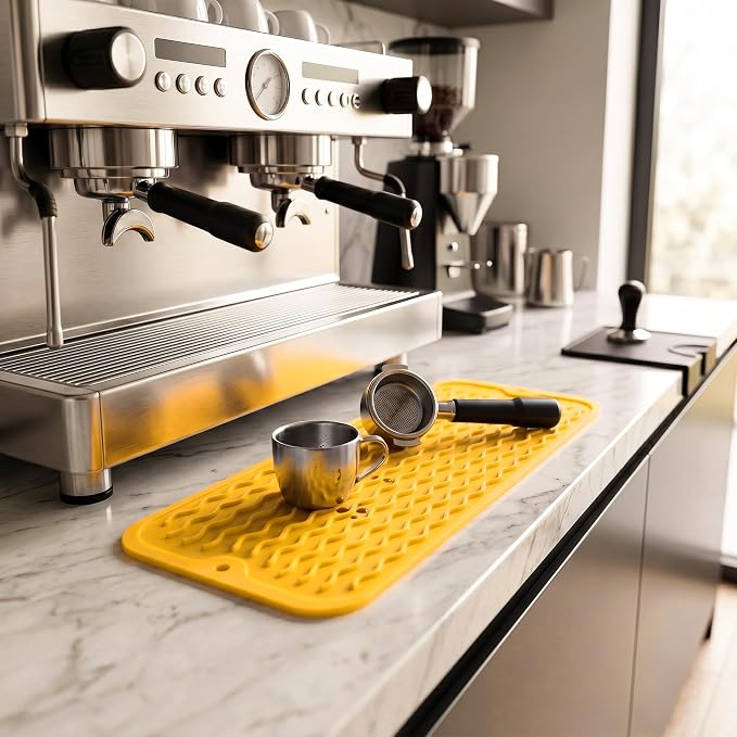 MicoYang Silicone Dish Drying Mat for Multiple Usage,Easy clean,Eco-friendly,Heat-resistant Silicone Mat for Kitchen Counter,Sink,Bar,Bottle,or Cup Yellow M 17 inches x 6 inches