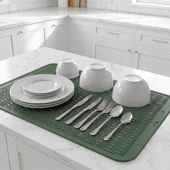 MicoYang Silicone Dish Drying Mat for Multiple Usage,Easy clean,Eco-friendly,Heat-resistant Silicone Mat for Kitchen Counter or Sink,Refrigerator or Drawer Liner Green 5XL 36inches x 18inches